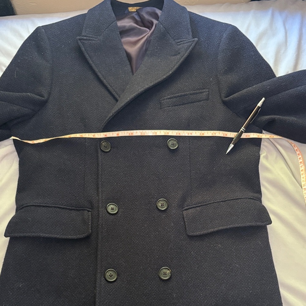 Brooks Brothers Dark BlueDouble-Breasted Men's Long Topcoat Size 40R - Picture 12 of 13